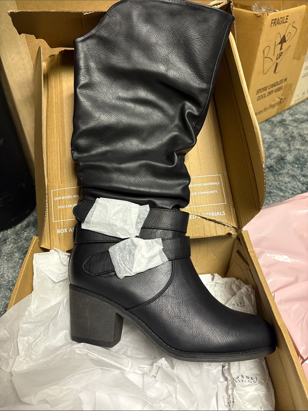 Journee Collection Black Mid-Calf Block Heel Boots